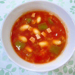 大豆とピーマンのトマトスープ